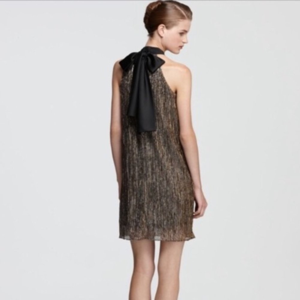 Laundry by Shelli Segal Metallic Gold with Black Bow Dress size 2